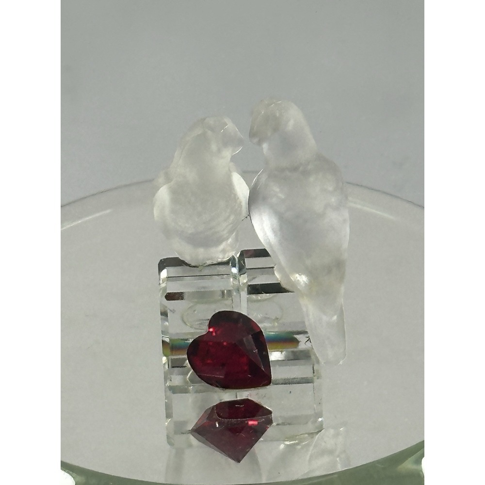 Vintage Clear Crystal Glass 2 Doves‎ on Mirror Stand Figurine - Picture 2 of 4